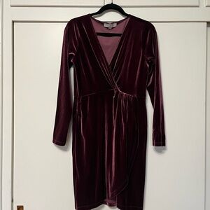 LOFT Velvet Wrap Dress in Rich Burgundy